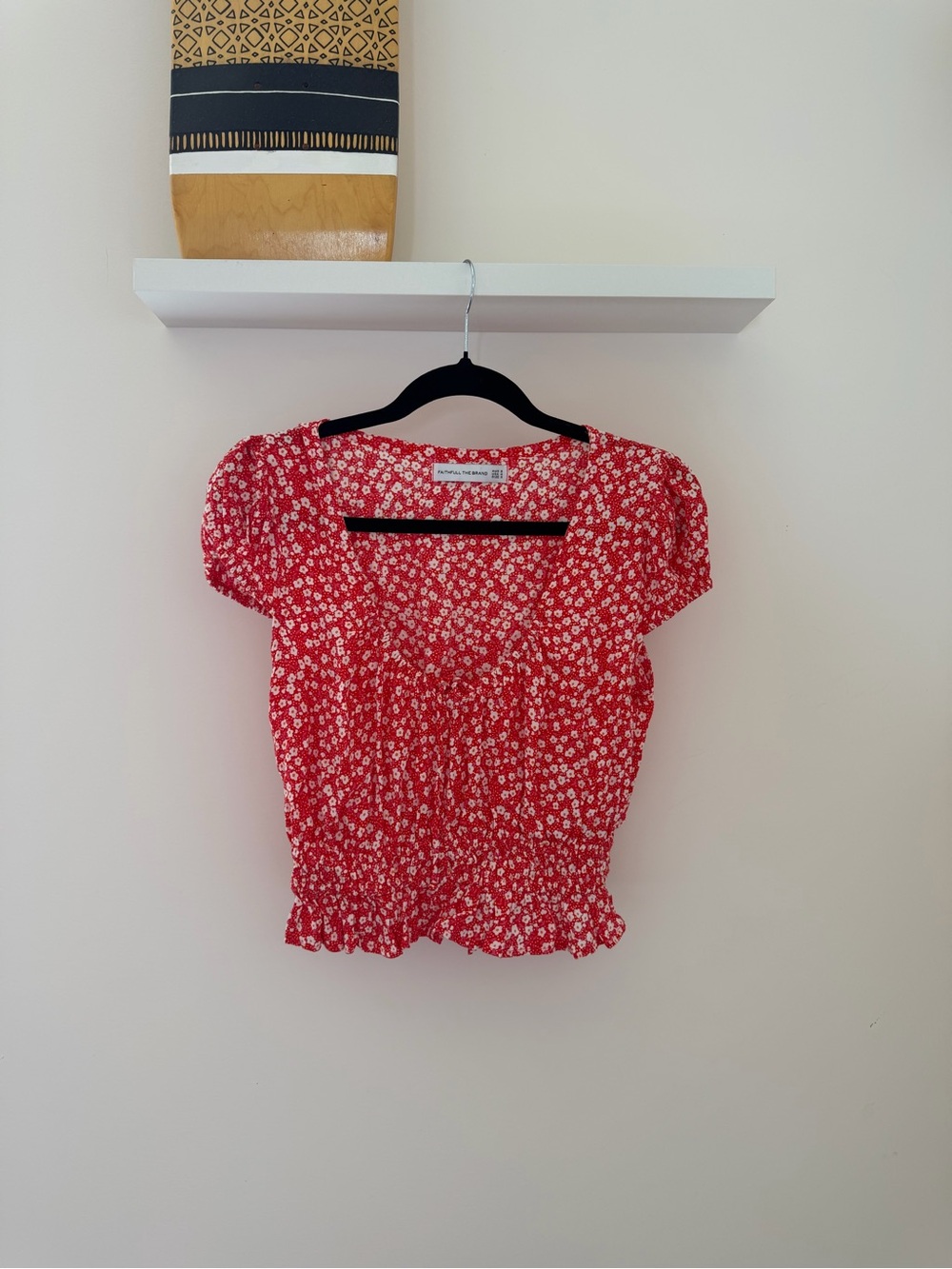 Faithfull the Brand Red Floral Smocked Crop Top